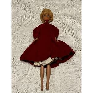 Vintage 1968 Mattel Barbie Blonde Bubblecut Doll W/ Red Flare Coat & Dress